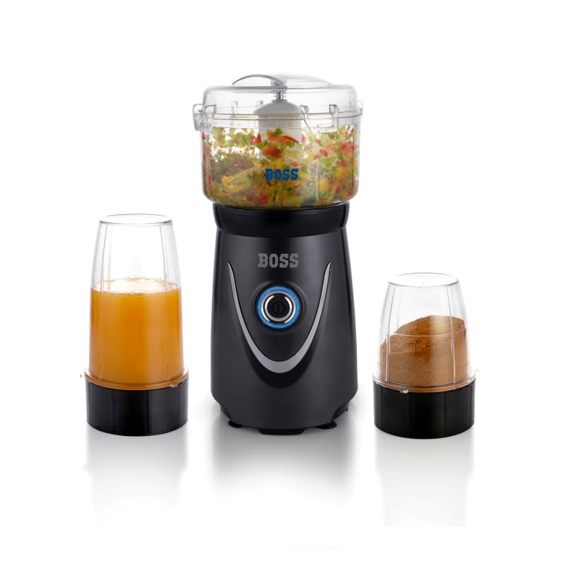 BOSS Nutri Pro with Chopper, 2 Year WarrantyJuicer/Mixer/Grinder/Smoothie Maker, 3 Unbreakable Jars, 2 Blade Set - Wet & Dry, Chopping Jar