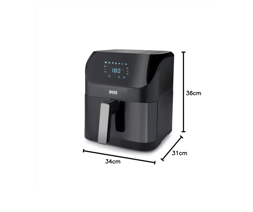 BOSS Aero fry Digital Air Fryer, 360° High Speed Air Circulation Technology 1500W with Non-Stick 6 L Basket - Black
