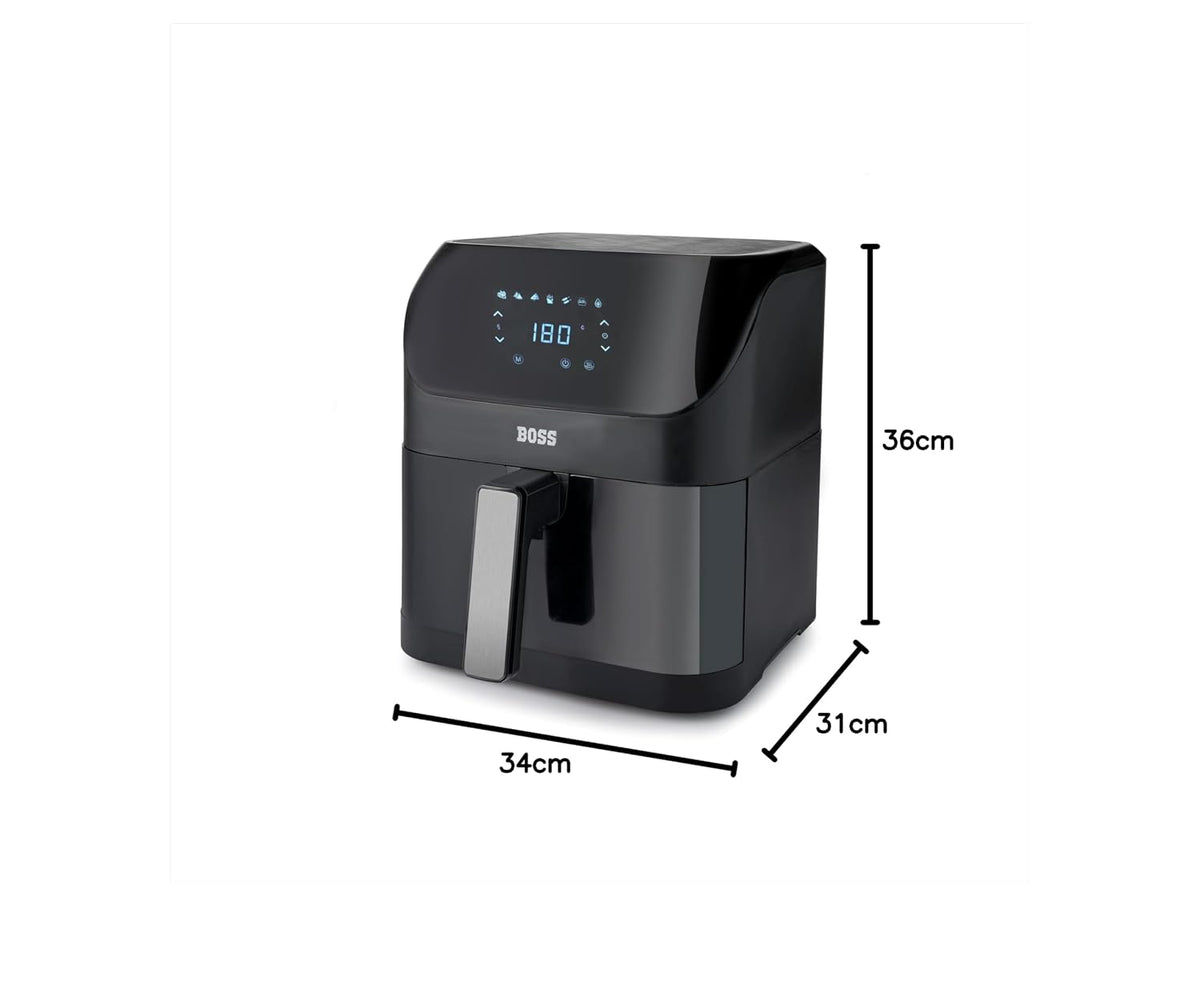 BOSS Aero fry Digital Air Fryer, 360° High Speed Air Circulation Technology 1500W with Non-Stick 6 L Basket - Black