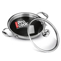 MILTON Pro cook Induction Cookware & Gas Stove Friendly Triply Hexa Tech Stainless Steel Kadhai with Glass Lid, 24 cm | 3 Layer Heavy Bottom Kadhai for Cooking | Easy to Clean | 3 Years Warranty