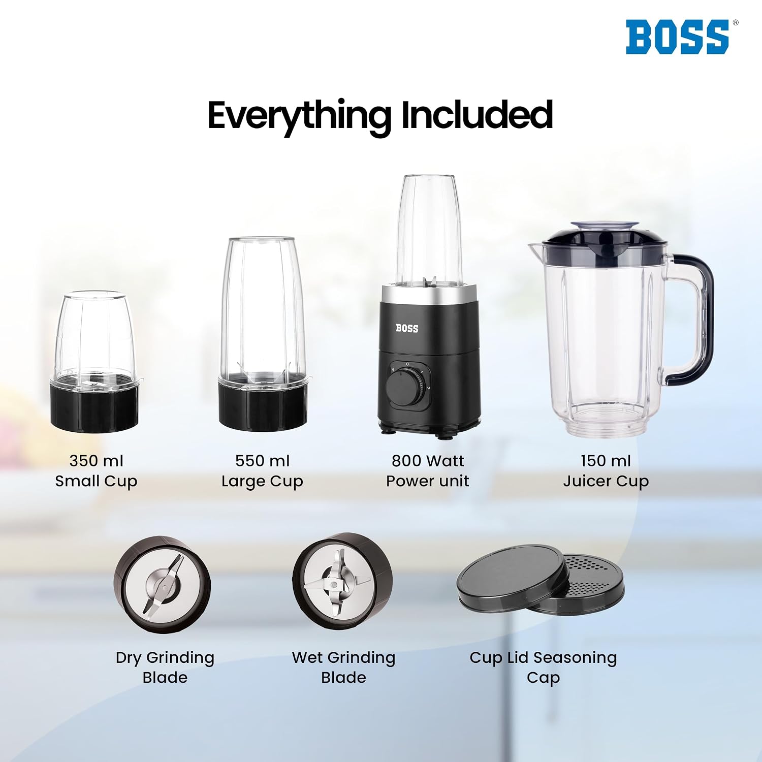 BOSS Nutri Neo 800W Juicer/Mixer/Grinder/Smoothie Maker, 3 Unbreakable Jars, 2 Blade Set - Wet & Dry, Silver, 2 Year Warranty