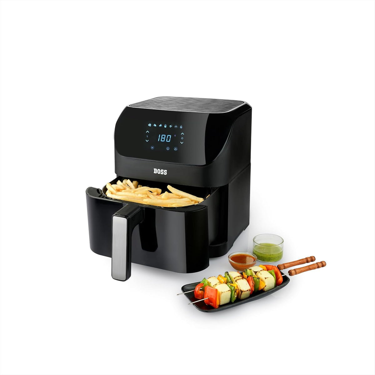 BOSS Aero fry Digital Air Fryer, 360° High Speed Air Circulation Technology 1500W with Non-Stick 6 L Basket - Black