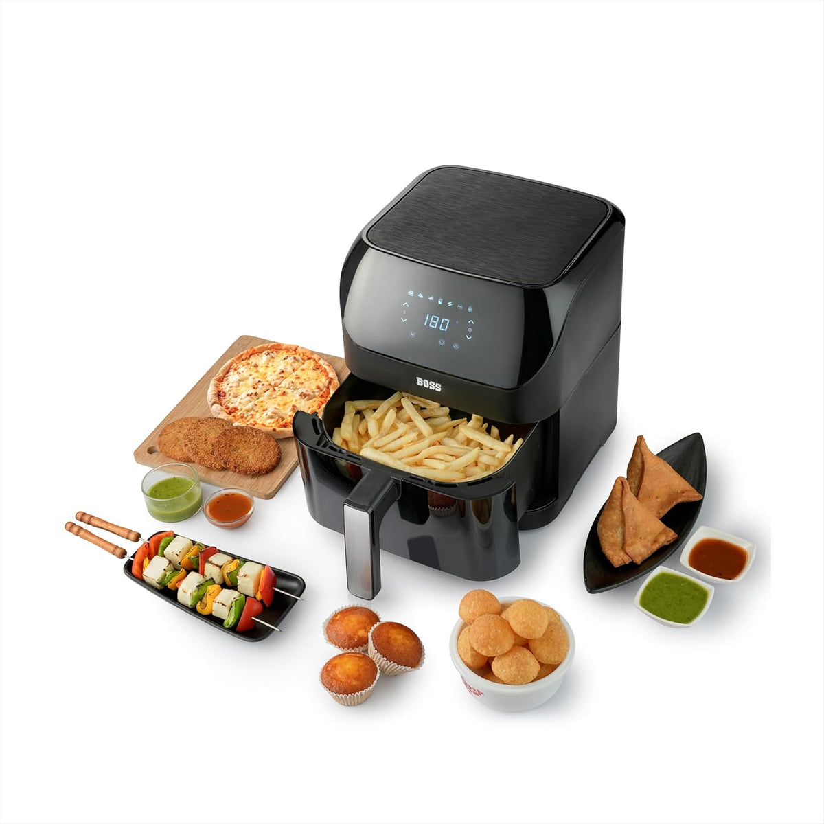 BOSS Aero fry Digital Air Fryer, 360° High Speed Air Circulation Technology 1500W with Non-Stick 6 L Basket - Black