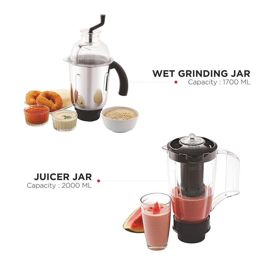Boss CycloneMaxx 100% Copper Winding motor, Mixer Grinder, 900 Watt Power Grind, 4-Jars, Black