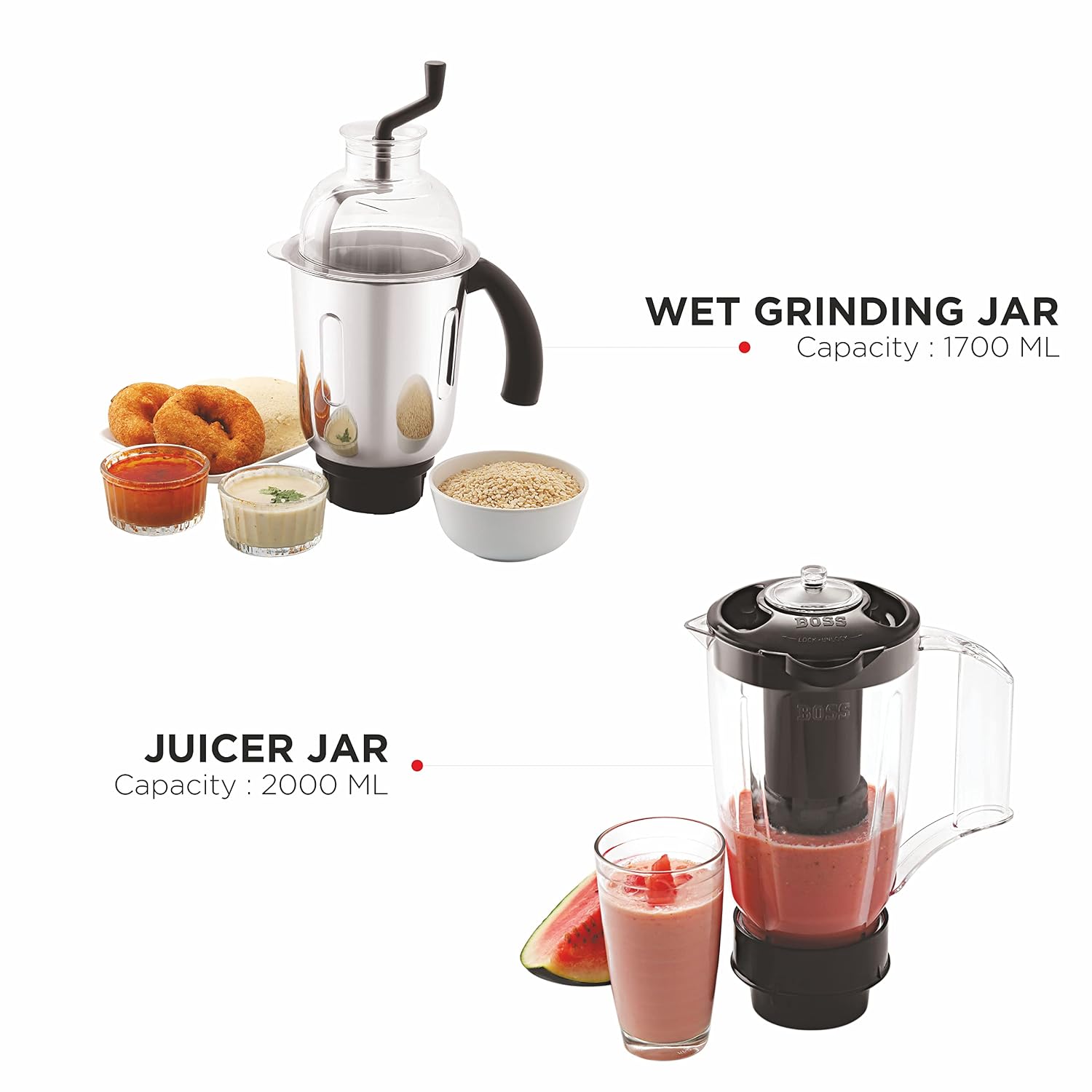 Boss CycloneMaxx 100% Copper Winding motor, Mixer Grinder, 900 Watt Power Grind, 4-Jars, Black