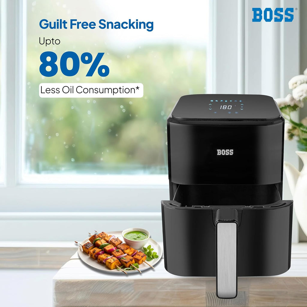 BOSS SmartFry Digital Air Fryer, 360° High Speed Air Circulation Technology 1200W with Non-Stick 4 L Basket - Black